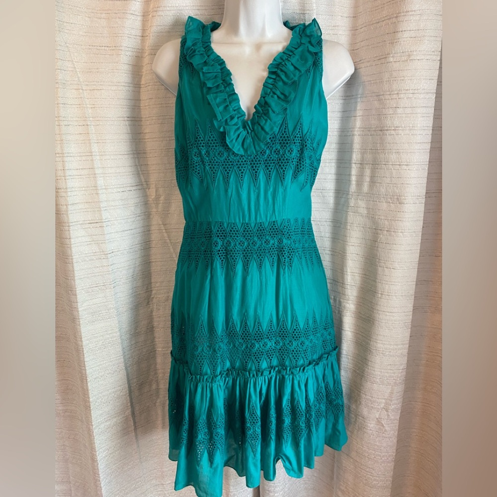 MILLY NEW YORK 2 Sleeveless Turquoise Ruffle Cotton Dress Sleeveless Dress EUC